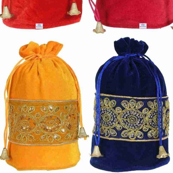 Rakhi Special 10 x Velvet Drawstring Bags for Wedding Favors Bhaji Bidd Bags Mehendi Dholki Eidi Gift Bags
