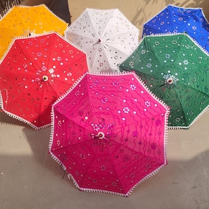 Elegant Embroidered Mirror Work Umbrella, Decorative Parasol, Trendy Decoration, Haldi Mehendi Sangeet Backdrop, Event Decor, Nikha Decor