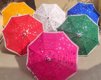 Elegant Embroidered Mirror Work Umbrella, Decorative Parasol, Trendy Decoration, Haldi Mehendi Sangeet Backdrop, Event Decor, Nikha Decor