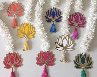 Diwali Decor Lotus Jasmine Garland, Indian Wedding décor Garlands, Haldi, Mehandi, Sangeet Decoration Backdrop Décor Props - 18 inches