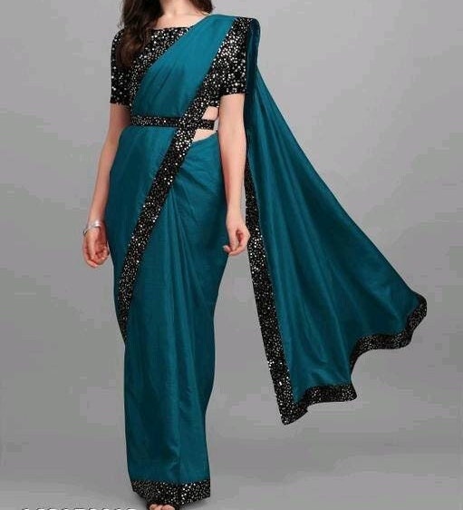 Beautiful Belt Saree Soft Silk Teal Lace Border Sari With Blouse Purple,  Red, Green, Black, Blue, Teal and Pink Colors Option 