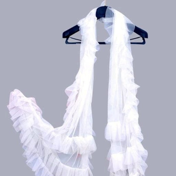 White Ruffle Net Dupatta For Women/Ladies/Girls - Dupatta For Women - Gift for her