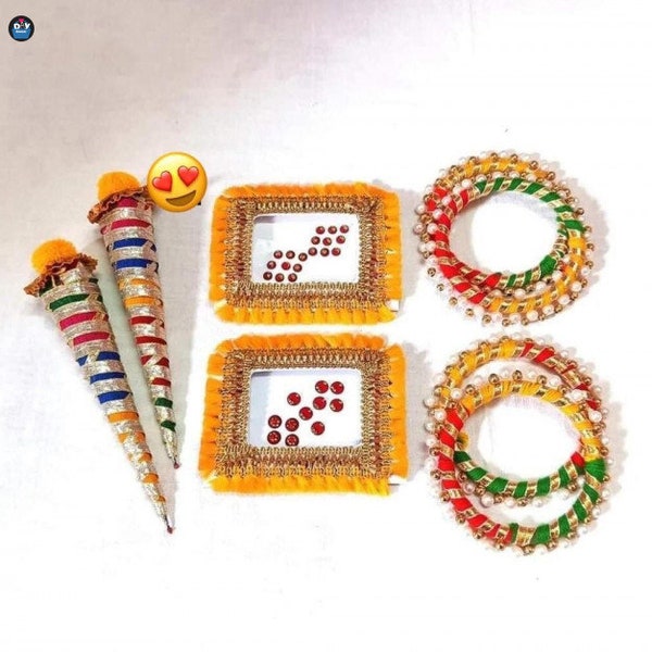 25x Classic Bindi With Multicolor Bangles and Mehandhi Cone Bindis Assorted Shape, Size and Design mehandi haldi sangeet ladies favour gift