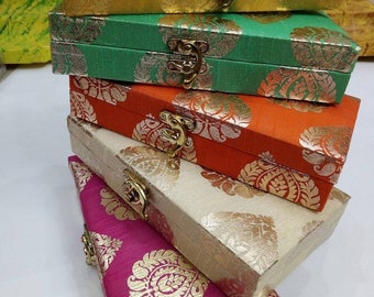 100x Brocade Silk Gift Box-Cash-Jewelry-Mithai Box-Nikah Favor Mehendi Favor-Hindu Punjabi Wedding Favors-Diwali-puja-karwachuath-Rakhi Gift