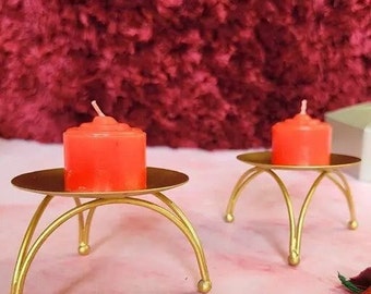 6x Golden Pillar Candle Holder Plates Metal Stand Pedestal Pillar Candlestick for Wedding Incense Cones Spa Pray Home Party Decoration