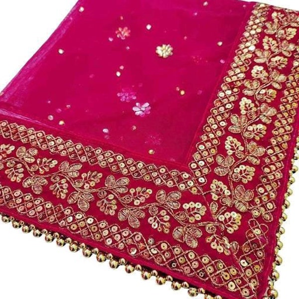 Indian/Pakistani Pink & Red Bridal Dupatta odhani for bride Indian bridal outfit heavy embroidery bridal Dupatta with sequence work