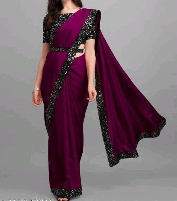 Beautiful Belt Saree Soft Silk Teal Lace Border Sari With Blouse Purple,  Red, Green, Black, Blue, Teal and Pink Colors Option 