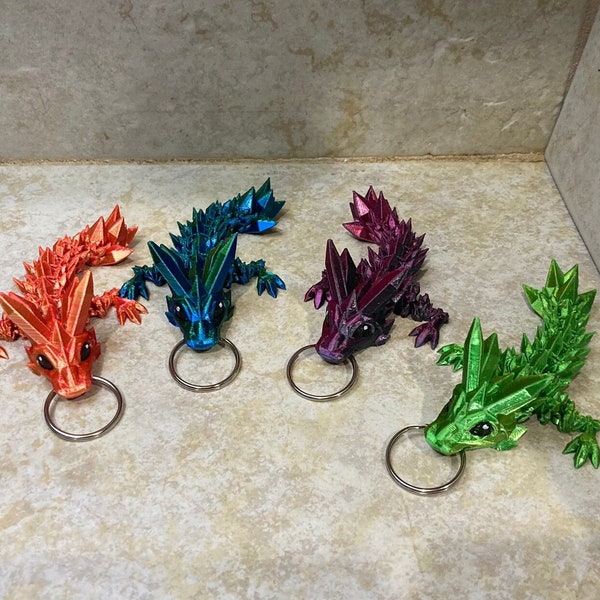 3D Printed Flexi Articulated Baby Crystal Dragon Key Chain Fidget Authorized Cinderwing3D PLA