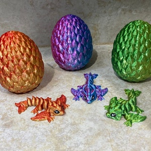 3D Printed Articulated Baby Tiny Wyvern Dragon and Dragon Scale Egg Set Gift Fidget Authorized Cinderwing3D Silk Rainbow