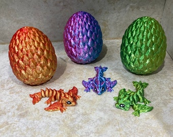 3D Printed Articulated Baby Tiny Wyvern Dragon and Dragon Scale Egg Set Gift Fidget Authorized Cinderwing3D Silk Rainbow