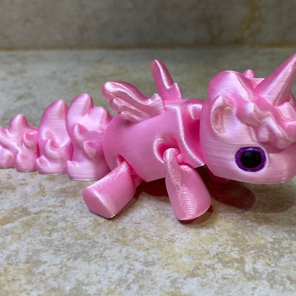 3D Printed Articulated 5" Cute Pink Baby Flying Unicorn with Wings Fidget Toy