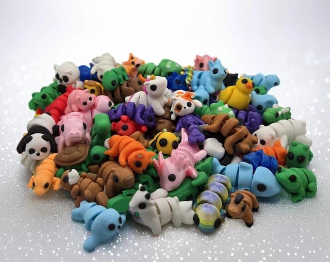 Featured listing image: Build Your Tiny Creatures Pack 3D Printed Animals Dinosaurs Axolotls Party Favors Gift Classroom Easter Egg Fill Fidget Wigglies Valentine's