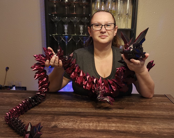 Featured listing image: Giant 3D Printed 64" Crystal Dragon Poseable Authorized Flexi Cinderwing3D PLA Articulated