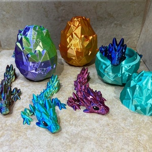 3D Printed Authorized Cinderwing3D Silky Articulated Baby Gemstone Dragon and 4" Dragon Egg Set Gift Fidget Tadling