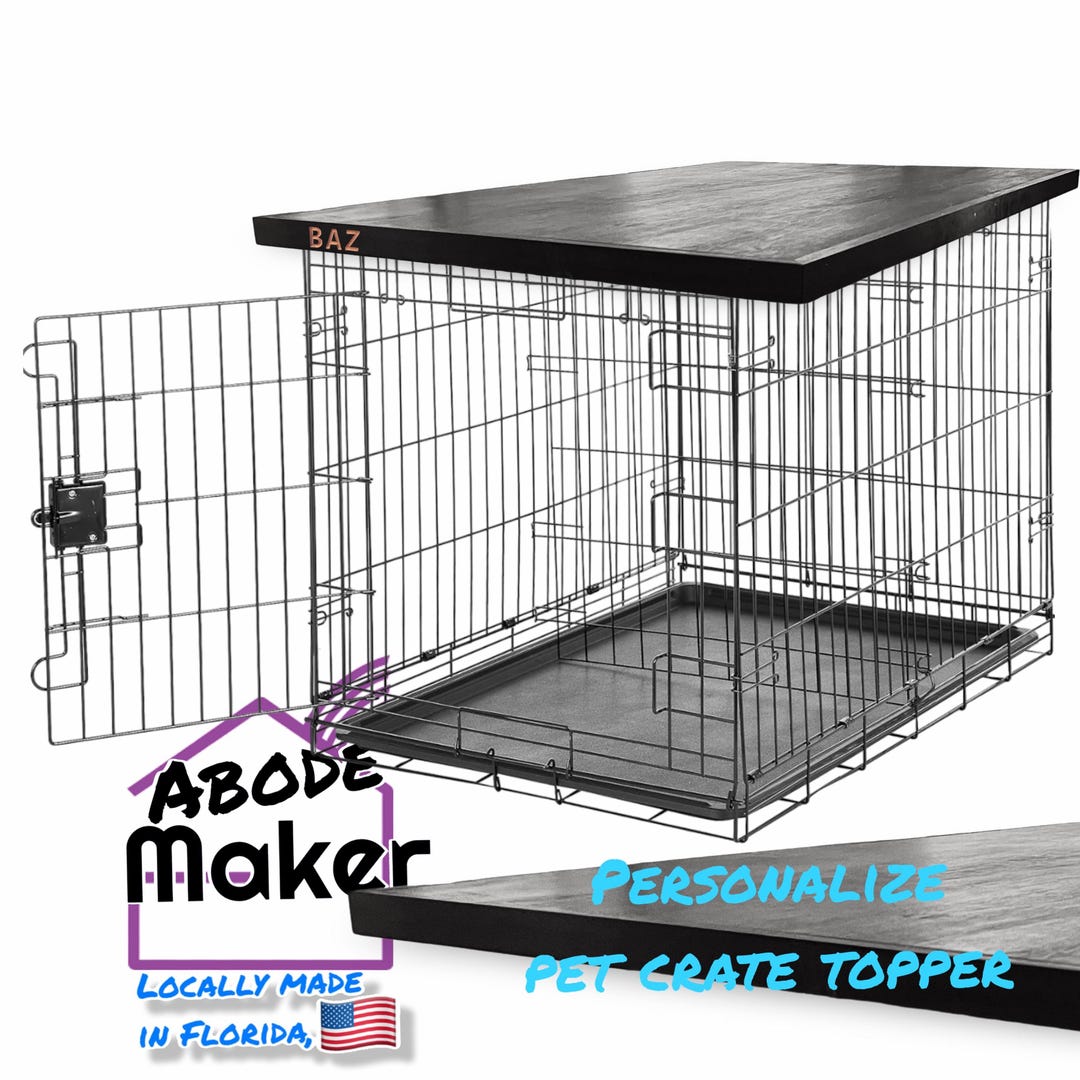 View of Personalized Pine Wood Pet Crate Topper, Custom Dog Name - Etsy