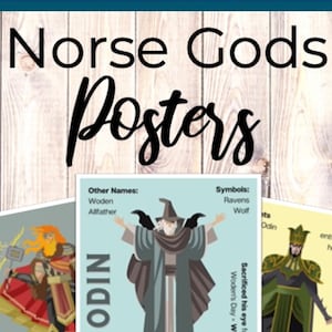 Posters uit de Noorse mythologie | Posters van de Noorse goden en godinnen voor in de klas | Odin Thor Loki | Klasversieringen
