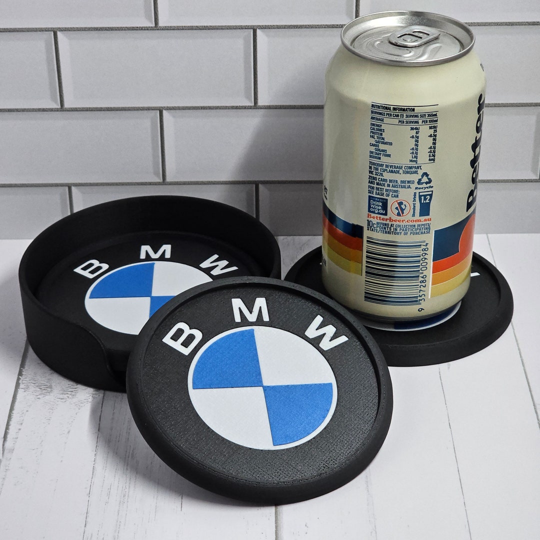 BMW Coaster Set With Carbon Fiber Reinforced Holder Sleek Black With