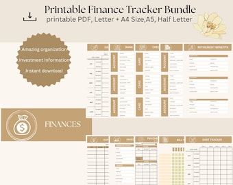 FINANCE PLANNER Bundle | Printable, Digital PDF | Budget Tracker Bundle | Savings Tracker, Budget, Bill Tracker, Spending, Expenses