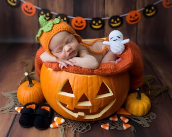 Pumpkin Halloween Baby Backdrop - Newborn Digital Backdrop/Background, Fall, Pumpkin, Halloween Backdrops, Halloween Themed Backdrop