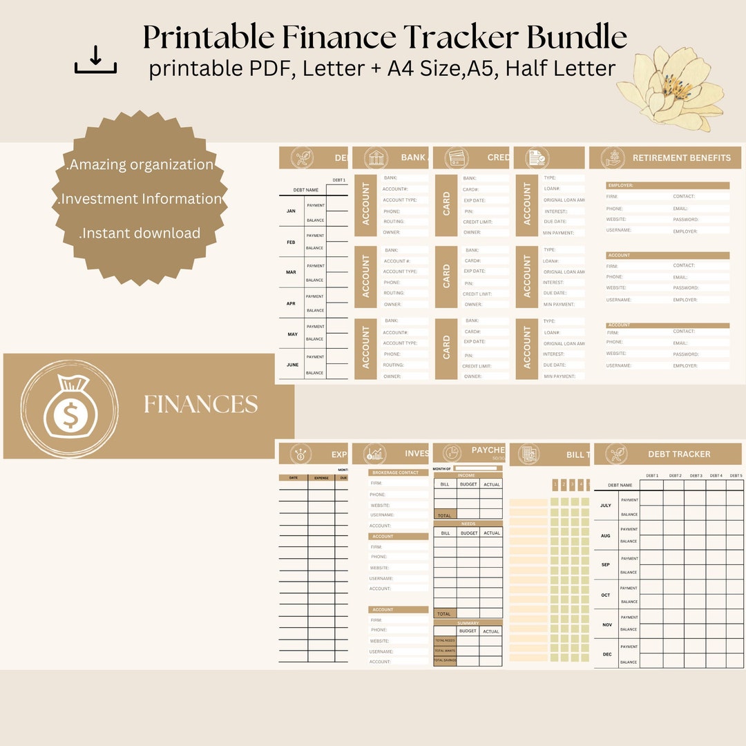 FINANCE PLANNER Bundle | Printable, Digital PDF | Budget Tracker Bundle ...