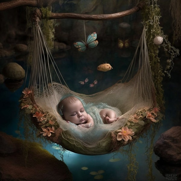 Magical Enchanted River hanging hammock basket newborn backdrop baby background photography prop