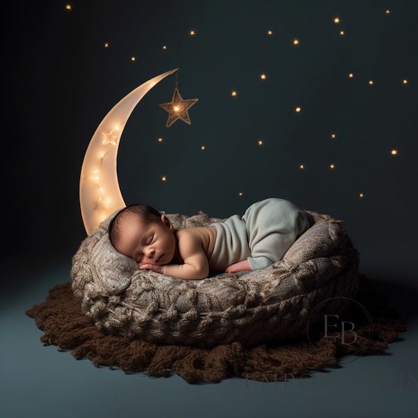 Starry Night newborn digital backdrop prints instant photography, fast background photography props, school books, desk print baby