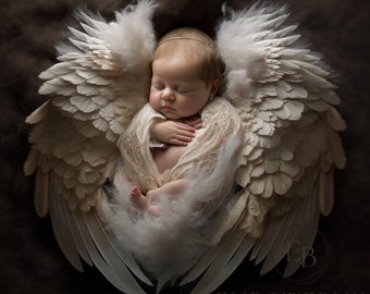 Angel Baby newborn digital backdrop Girl prints instant photography, football background photography props, Heaven baby, boho rainbow baby