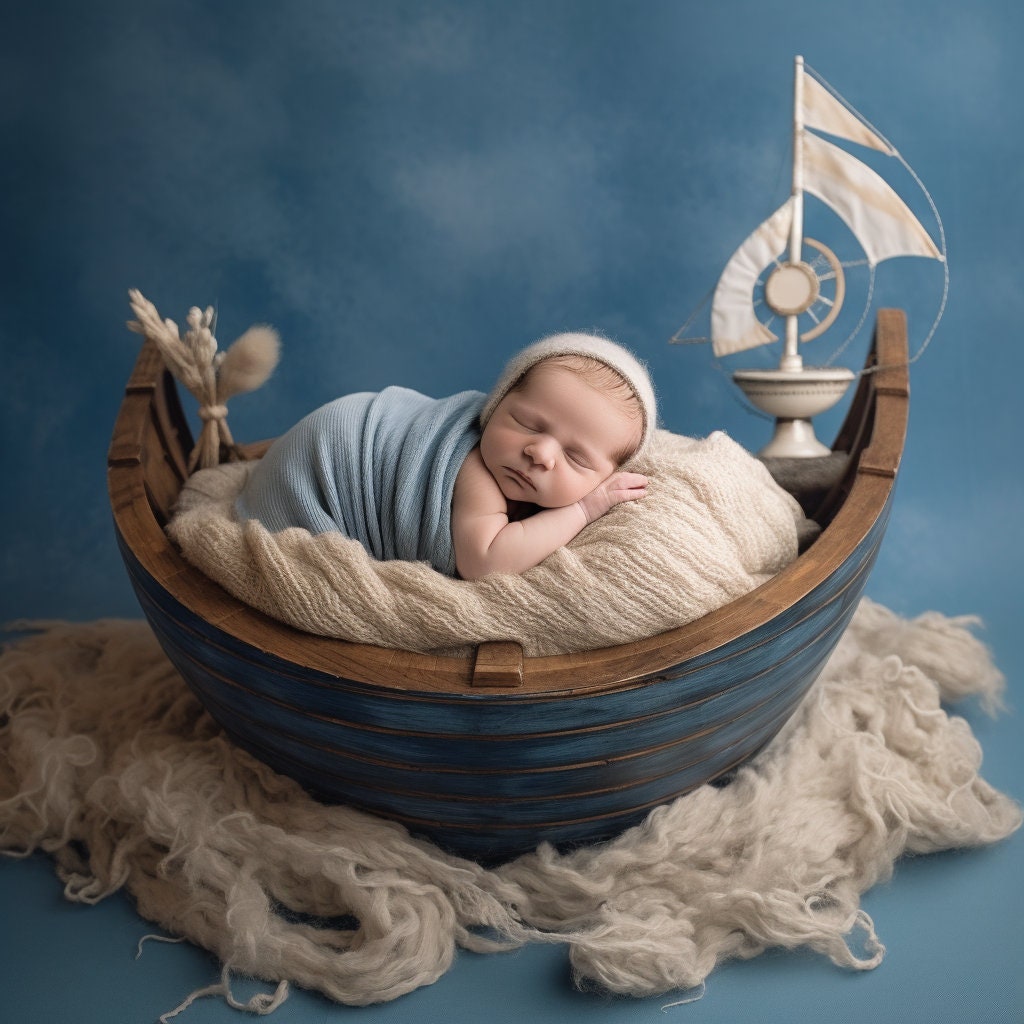 Nyarose Newborn Backdrop in a Small Wooden Boat - Digital Background for Newborn - Newborn Backdrop -  Newborn Photography