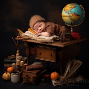 Schools out newborn digital backdrop prints instant photography, fast background photography props, school books, desk print baby