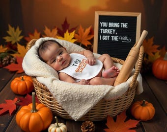 Thanksgiving Digital Backdrop - Fall Newborn Digital Background, Newborn Face Insert, Pumpkin Composite, Autumn Backdrop Photography