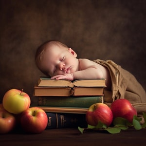 Reading with Apples Newborn Digital Backdrop Digital Home Prop, Girl Newborn Digital Background seahorse fairy backdrop