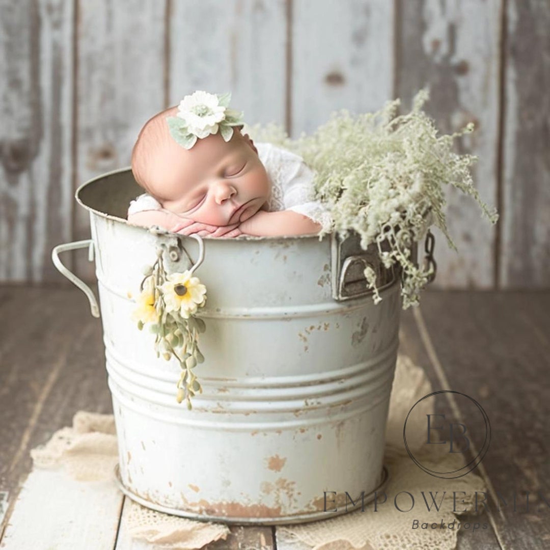 Tin Bucket Newborn Digital Backdrop Girl Prints Instant Etsy