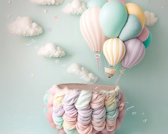 Hot Air Balloon newborn backdrop photo digital print download instant boho backdrop digital photography background prop studio backdrop baby
