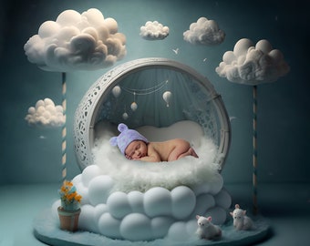 Newborn Digital Backdrop Beautiful Open Sphere clouds nursery Newborn Digital Background
