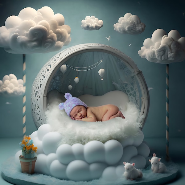 Newborn Digital Backdrop Beautiful Open Sphere clouds nursery Newborn Digital Background