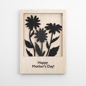 3D Mother&#39;s Day card SVG, Wooden Card Laser Cut, Holiday sign DXF, Floral Card, DIY flower bouquet, Eps, Ai, Laser Design Files
