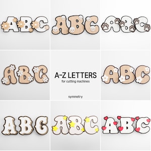 Conjunto de letras cortadas a laser - 8 designs de alfabeto decorativo floral, pacote de fontes SVG e DXF para projetos de artesanato