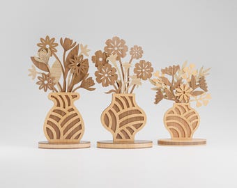 Laser Cut Flower Vase Bundle – 3D Wooden Mandala Decor (Digital Download)