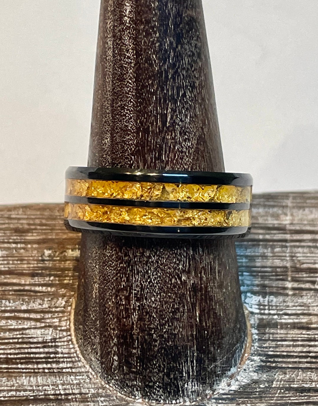 Custom Black Ceramic Double Channel Ring With 24k Gold Foil Packed Into ...