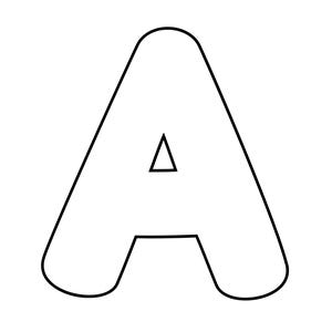 May include: A black and white outline of the letter A. The letter is styled with rounded edges and a small triangle in the centre.