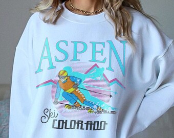 Retro Aspen Ski Sweatshirt | Colorado Sweatshirt, Aspen Sweatshirt, Apres Ski, Berge, Natur, Vintage Oversized Sweatshirt
