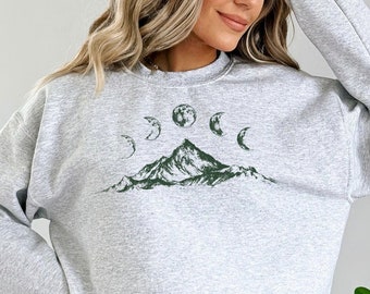 Hemels Maan en Berg Sweatshirt, Camping Sweatshirt, Travel Crewneck, Natuur Shirt, Outdoors, Wandelen Sweatshirt, Sweatshirt voor Vrouwen
