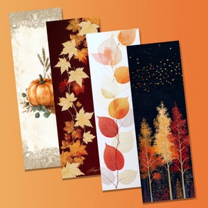 Set of 4 Fall-Themed Bookmarks, Fall Seasonal Bookmarks, Book Lover Gift, Printable Bookmarks, Instant Download Bookmarks