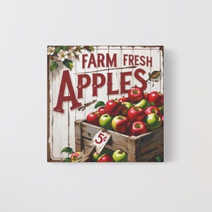Farm Fresh Apples Canvas Wall Art, Vintage Farmhouse Decor, Rustic Kitchen Wall Hanging, Apple-Themed Wall Art, Fall Wall Art Canvas