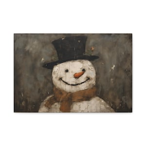 Charming Rustic Snowman Canvas, Cozy Winter Wall Art, Snowman Wall Art, Christmas Decor, Rustic Christmas Decor, Rustic Wall Art, Snowman