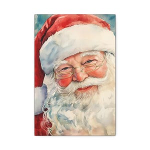 Close-Up Santa Canvas Wall Art, Christmas Wall Décor, Santa Claus Decor, Festive Holiday Home Décor, Watercolor Santa Art, Santa Wall Art