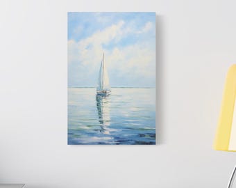 Sailboat Canvas Print, Nautical Seascape Wall Art, Coastal Home Decor