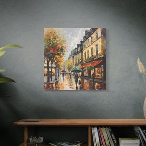 Autumn Street Scene Canvas Art, Fall Wall Decor, Cozy Wall Art,Housewarming Gift, Rainy Day Art,Autumn Rainy City Canvas,Romantic Urban Art