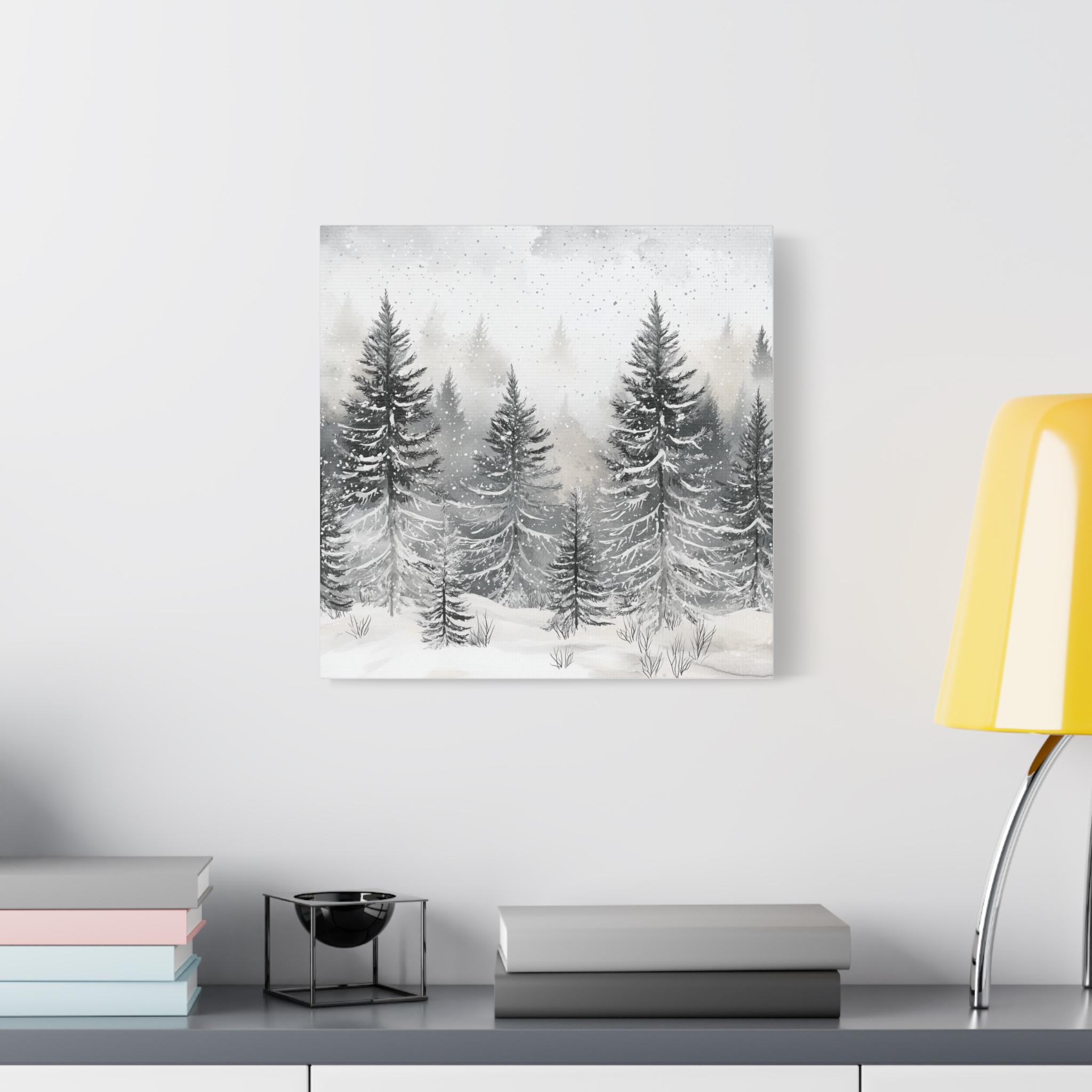 Winter Forest Watercolor Canvas, Snowy Landscape Wall Art - Etsy