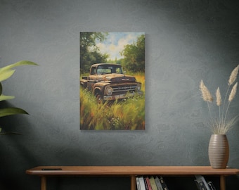 Vintage Pickup Truck Canvas Print, Rustic Farmhouse Wall Art